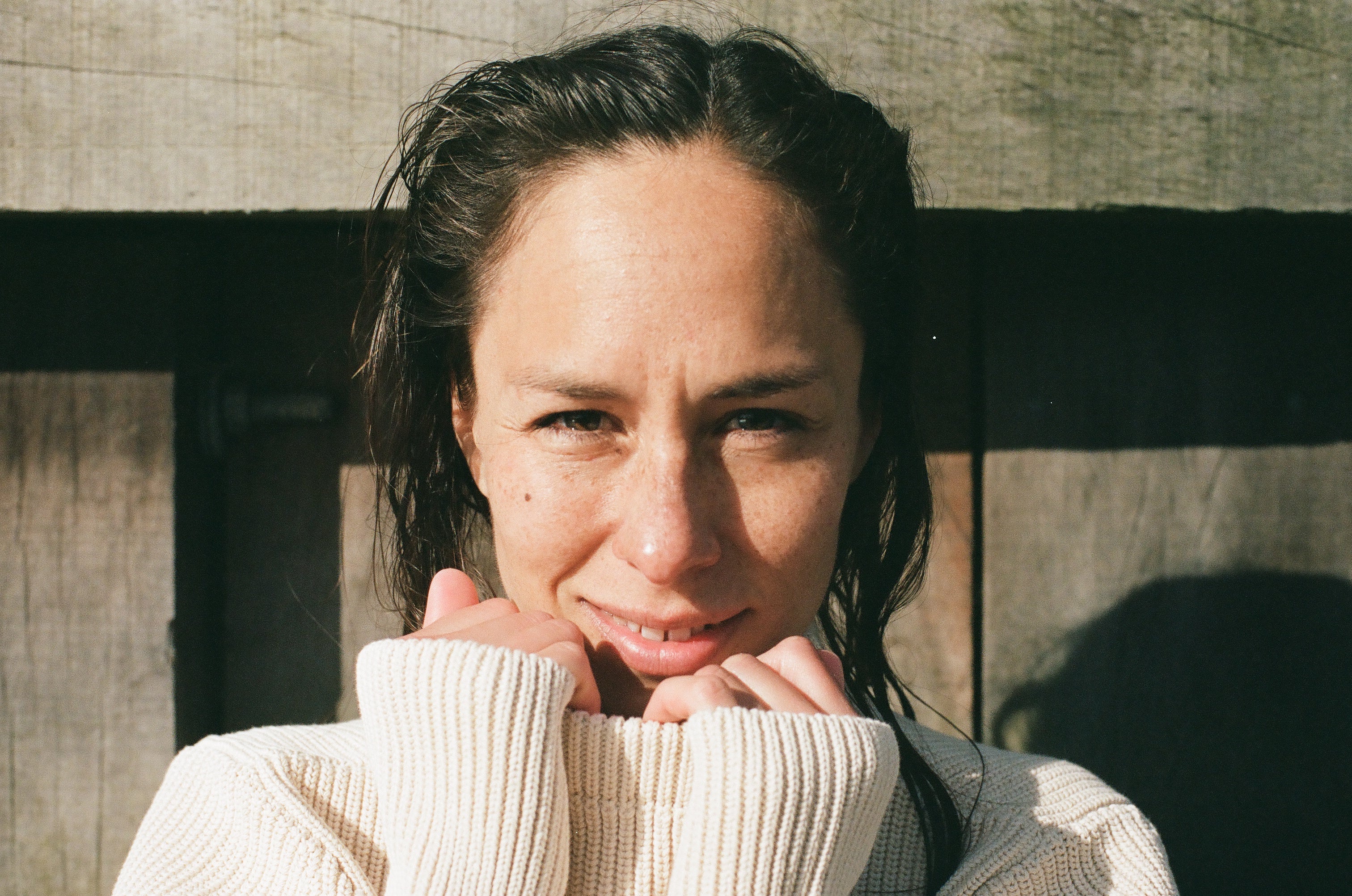 Joanna wearing Cotton Crewneck in Raw Cotton