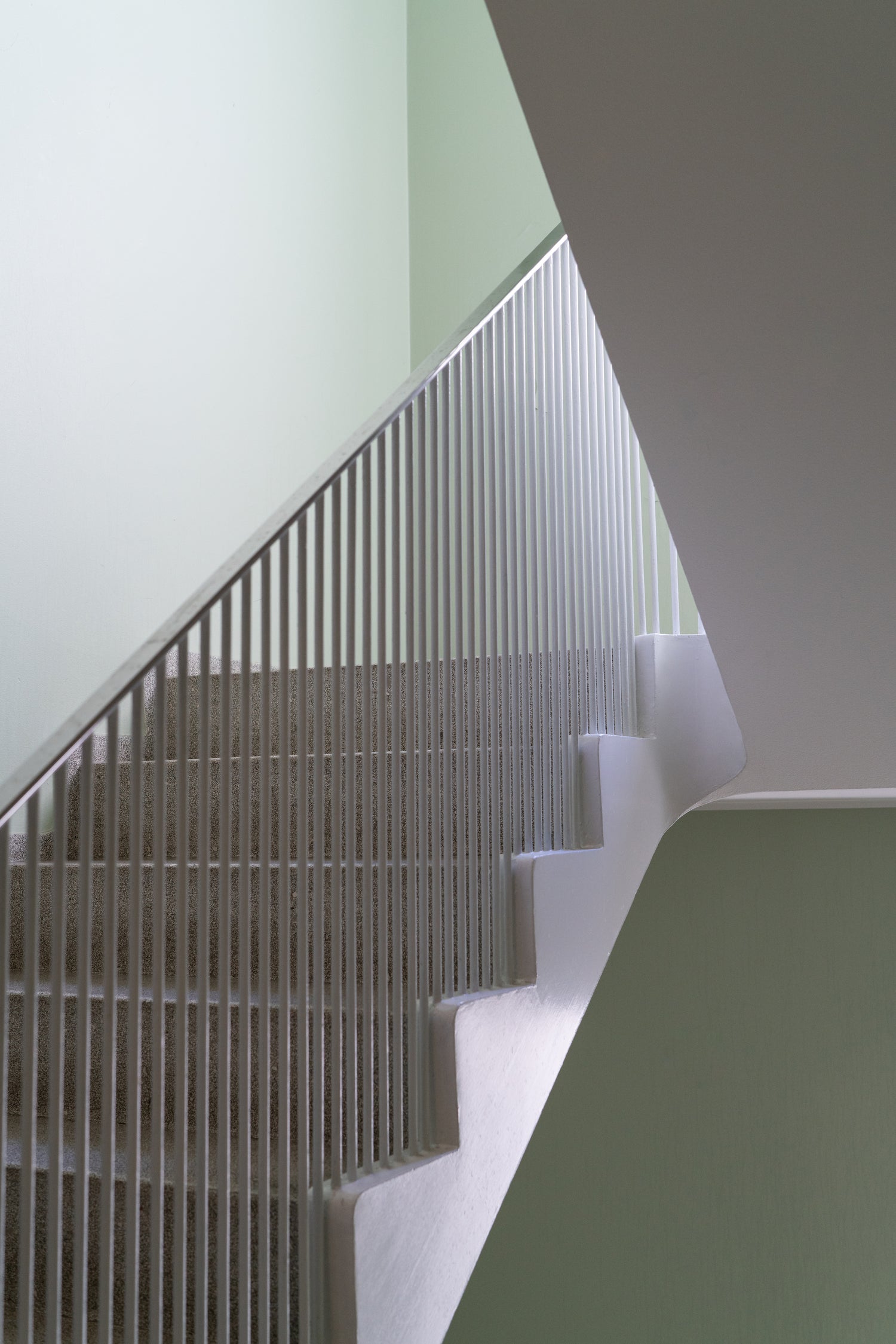 The staircase in Stelling Hus. The colour on the wall is called 'stelling mint' - made especially for this building.