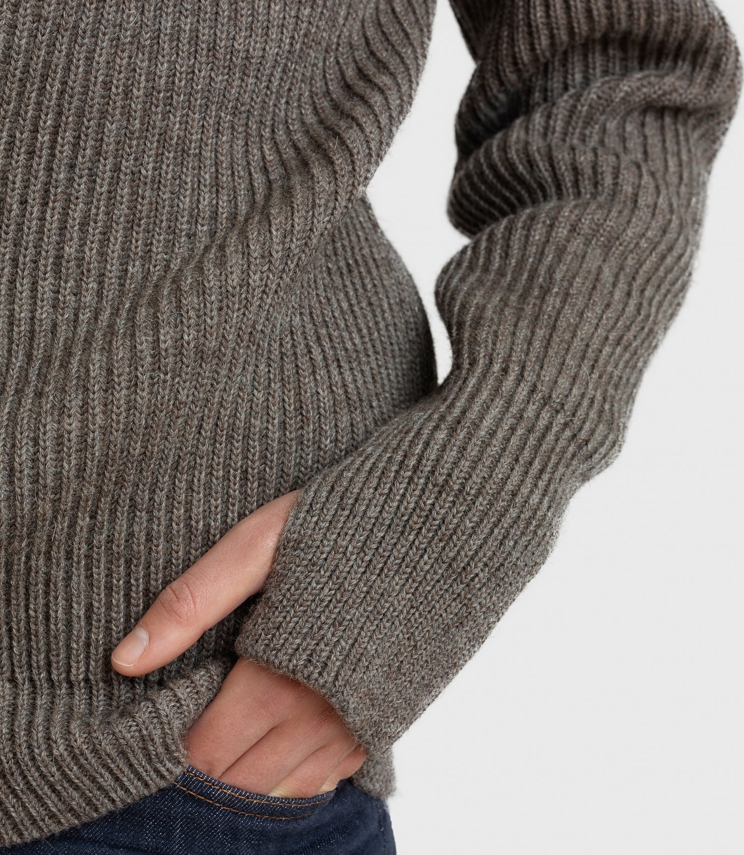 Thumbholes on Navy Half-Zip in Natural Taupe